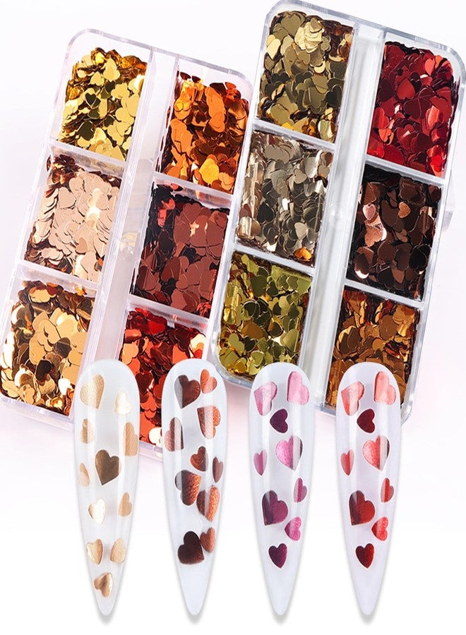 Vopintpy 6 Grids Valentines Love Heart Nail Sequins Holographic Multicolor Heart Nail Flakes Design Nail Charms 3D Confetti Nail Art Stickers for Women DIY Manicure Decoration - Image 3